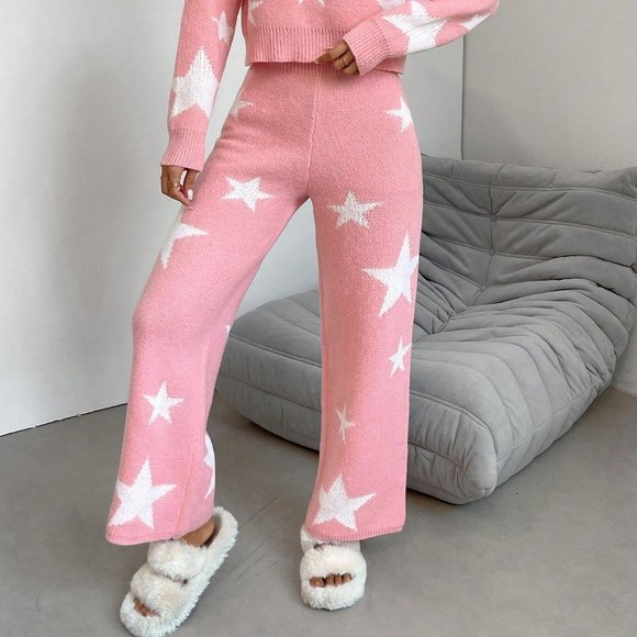 Pink Casual Womens Star Pattern Sweater & Knit Pants - Picture 4 of 5